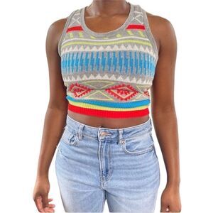 2/$20 DEREK HEART Cropped Aztec Striped Sweater Knit Tank vest